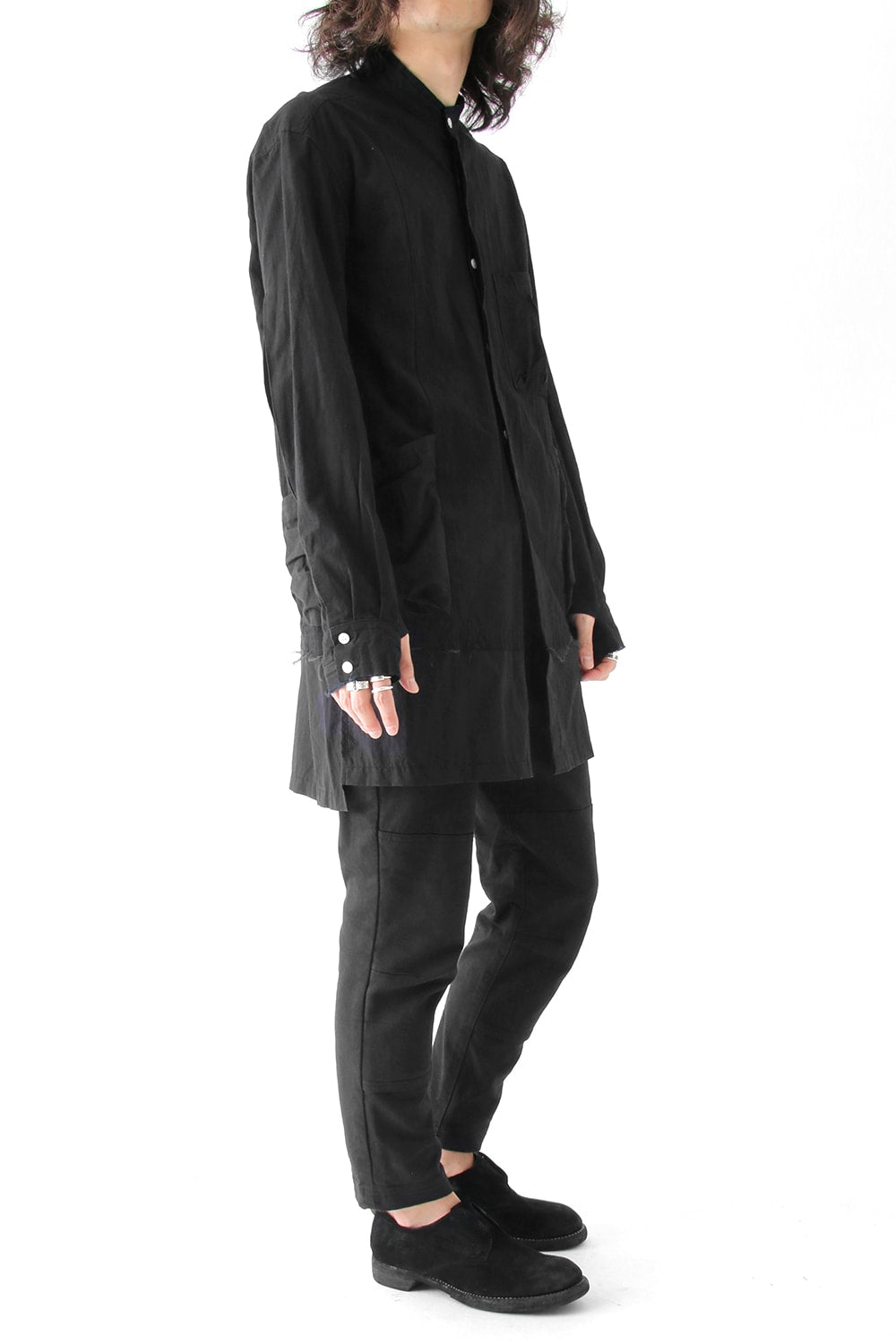 Cotton Linen Typewriter Cloth Long Shirt Black