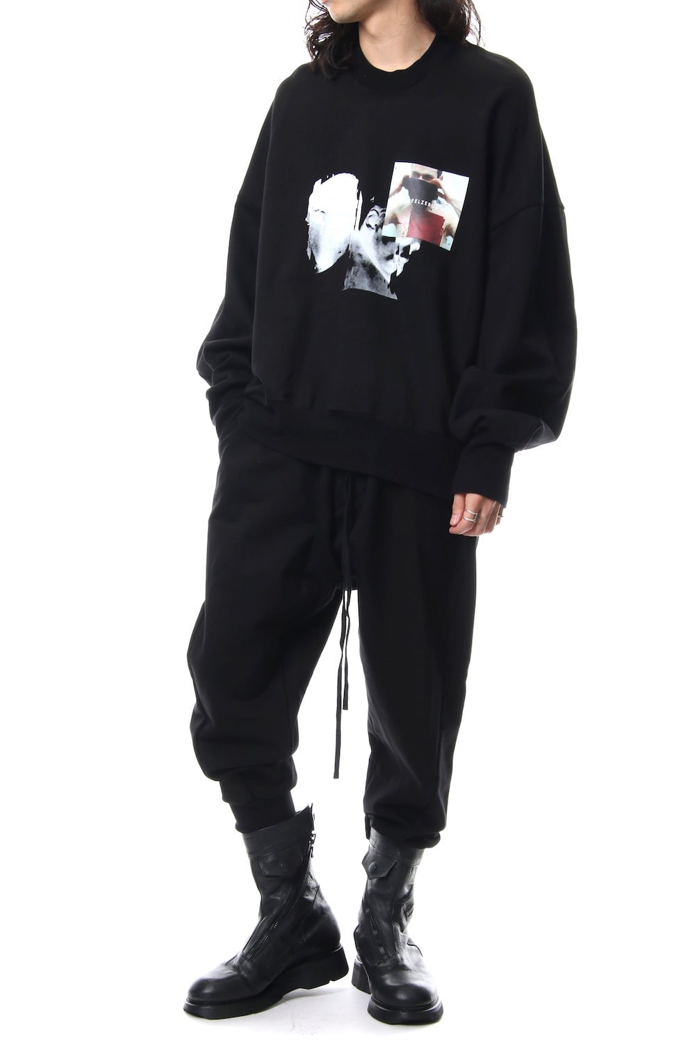 PRINT SEAMED SLEEVE SWEATSHIRT