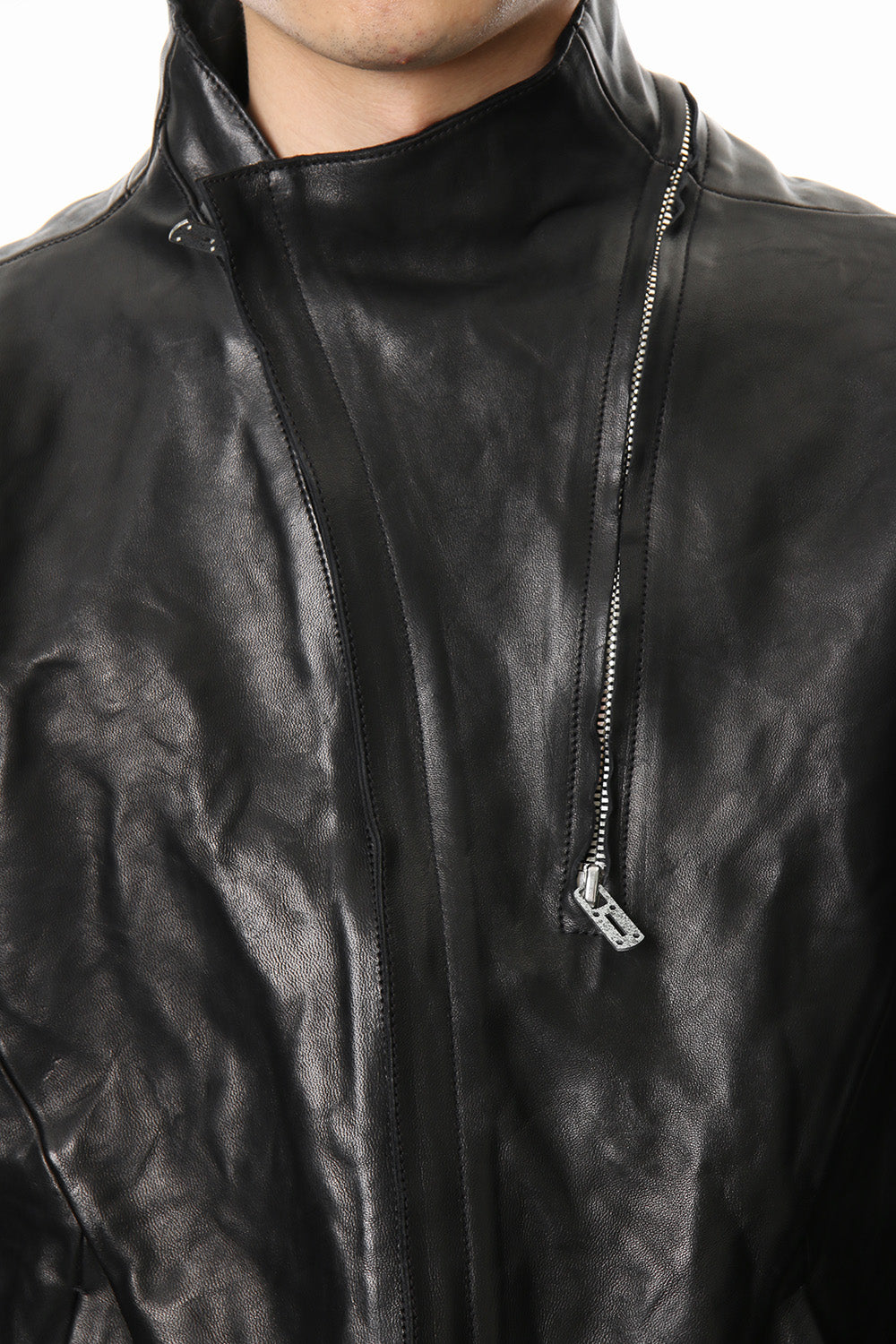 High-necked leather jacket - ST105-0019S