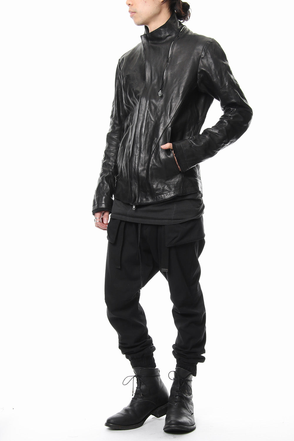 High-necked leather jacket - ST105-0019S