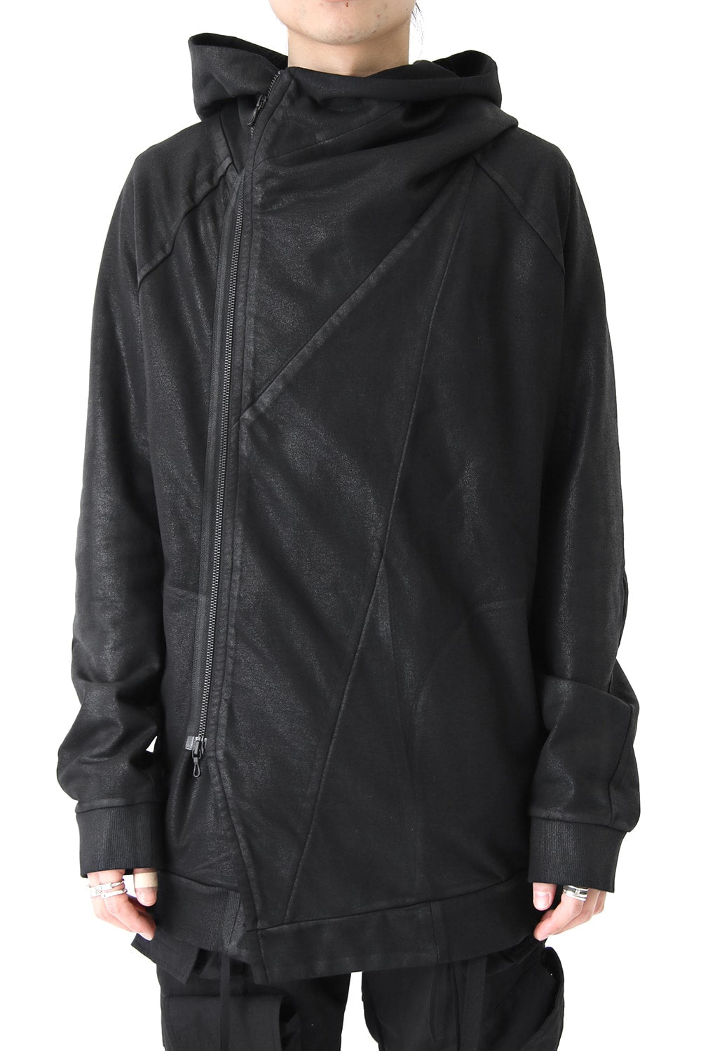 GEOMETRIC COATED ZIP UP HOODIE - JULIUS