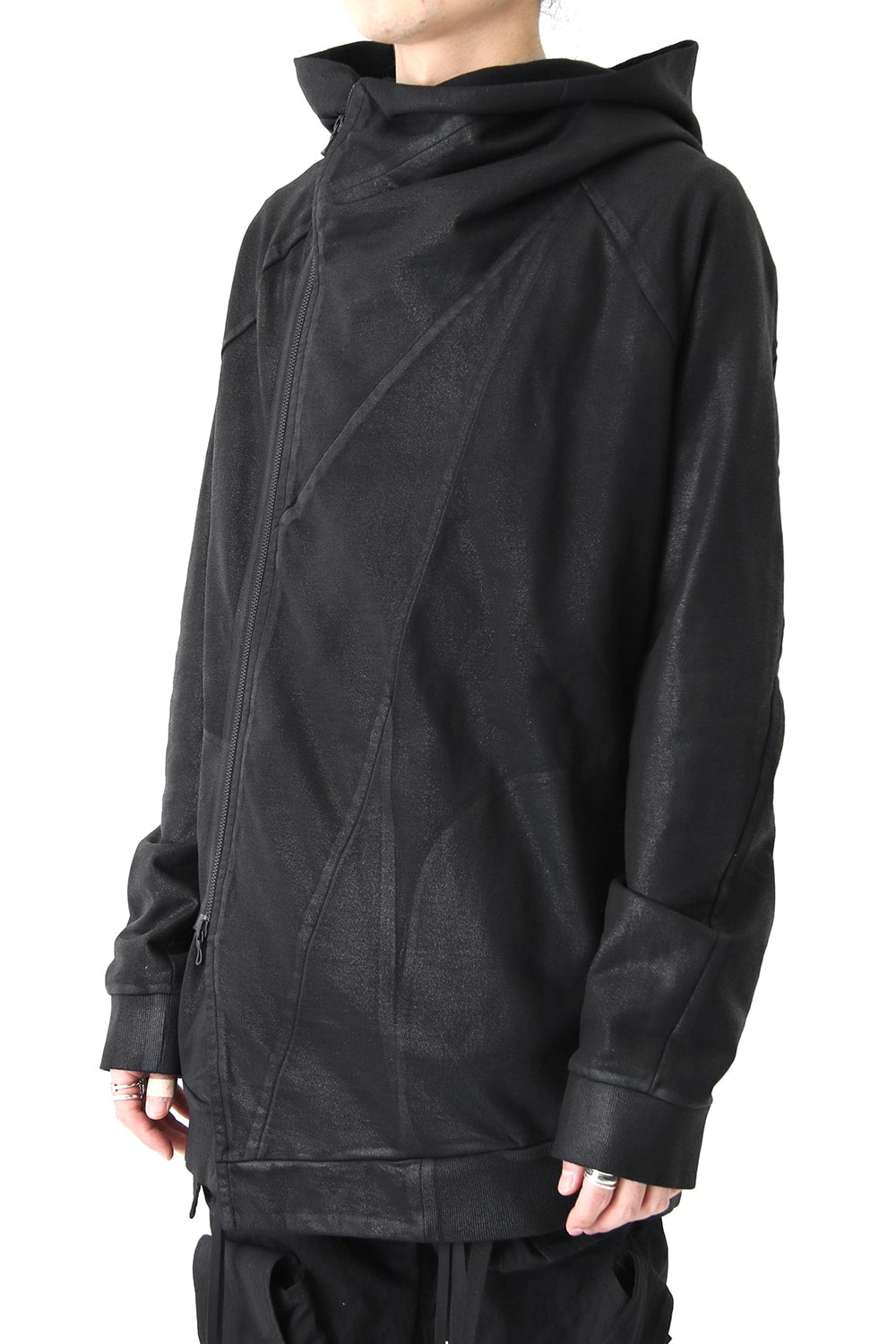 GEOMETRIC COATED ZIP UP HOODIE - JULIUS