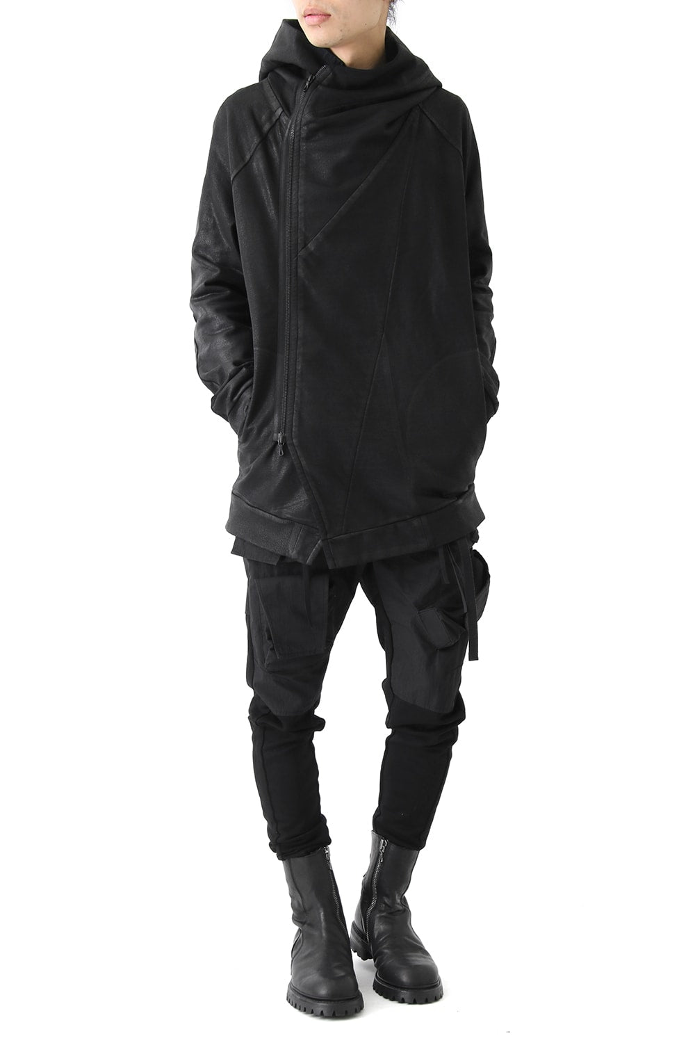 GEOMETRIC COATED ZIP UP HOODIE - JULIUS