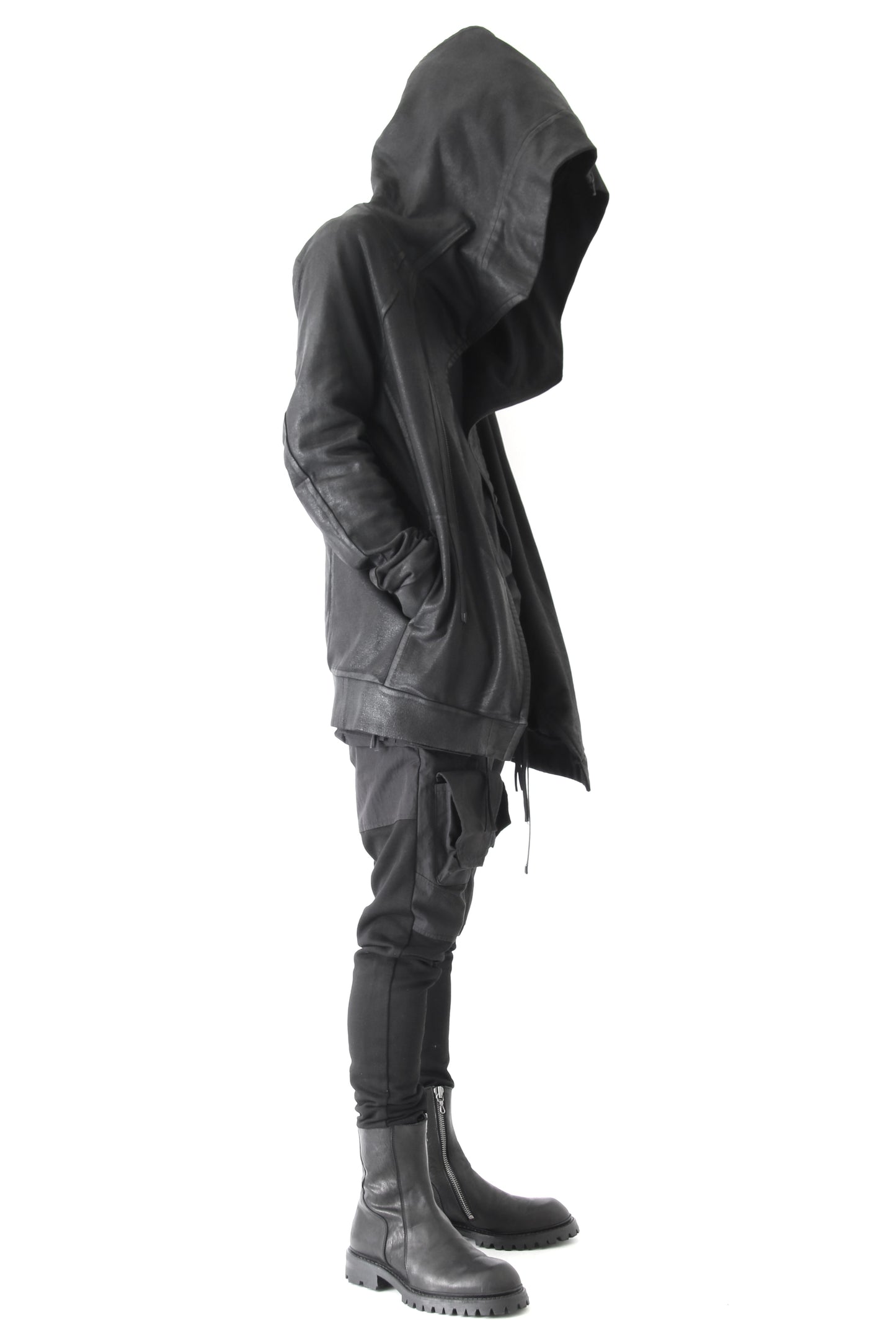 GEOMETRIC COATED ZIP UP HOODIE - JULIUS