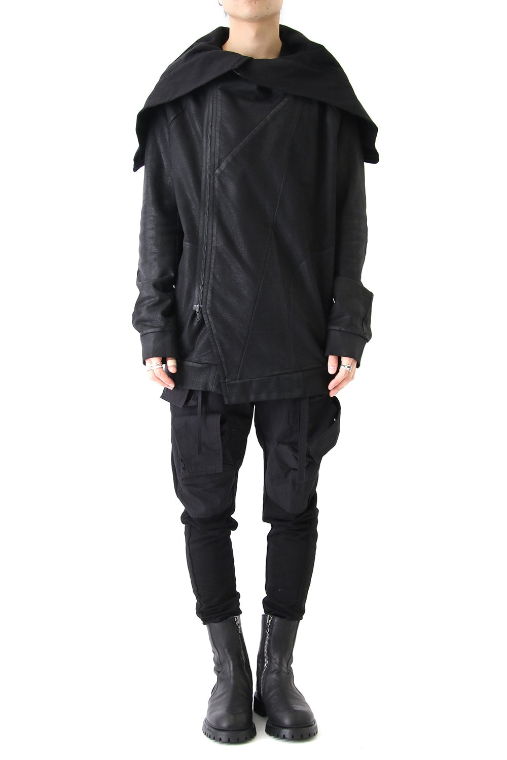 GEOMETRIC COATED ZIP UP HOODIE - JULIUS