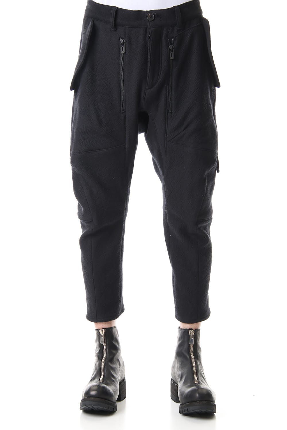 甘織デニム マルチポケットカーゴクロップドパンツ