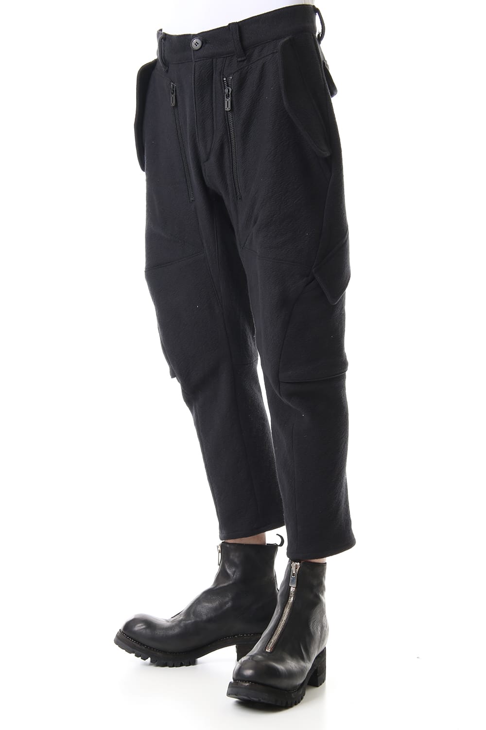 甘織デニム マルチポケットカーゴクロップドパンツ