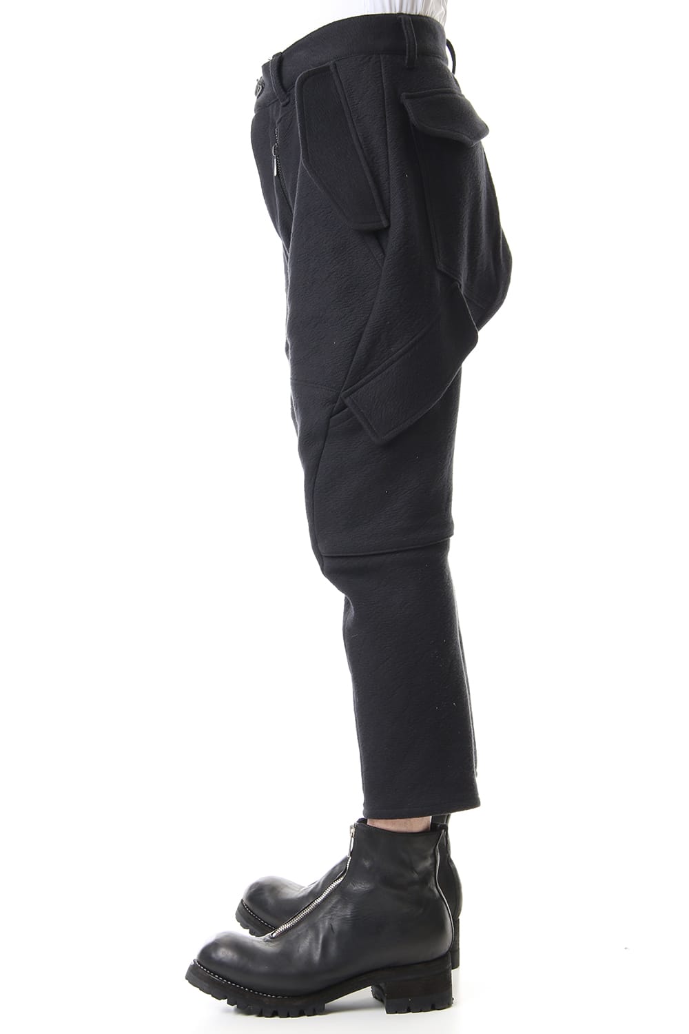 甘織デニム マルチポケットカーゴクロップドパンツ