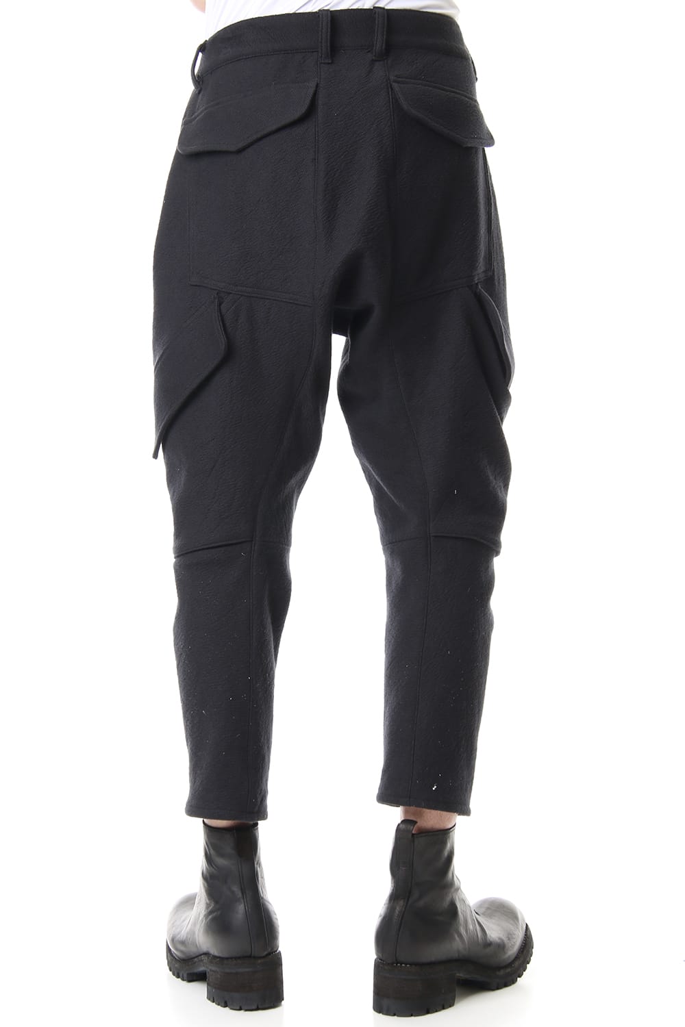 甘織デニム マルチポケットカーゴクロップドパンツ