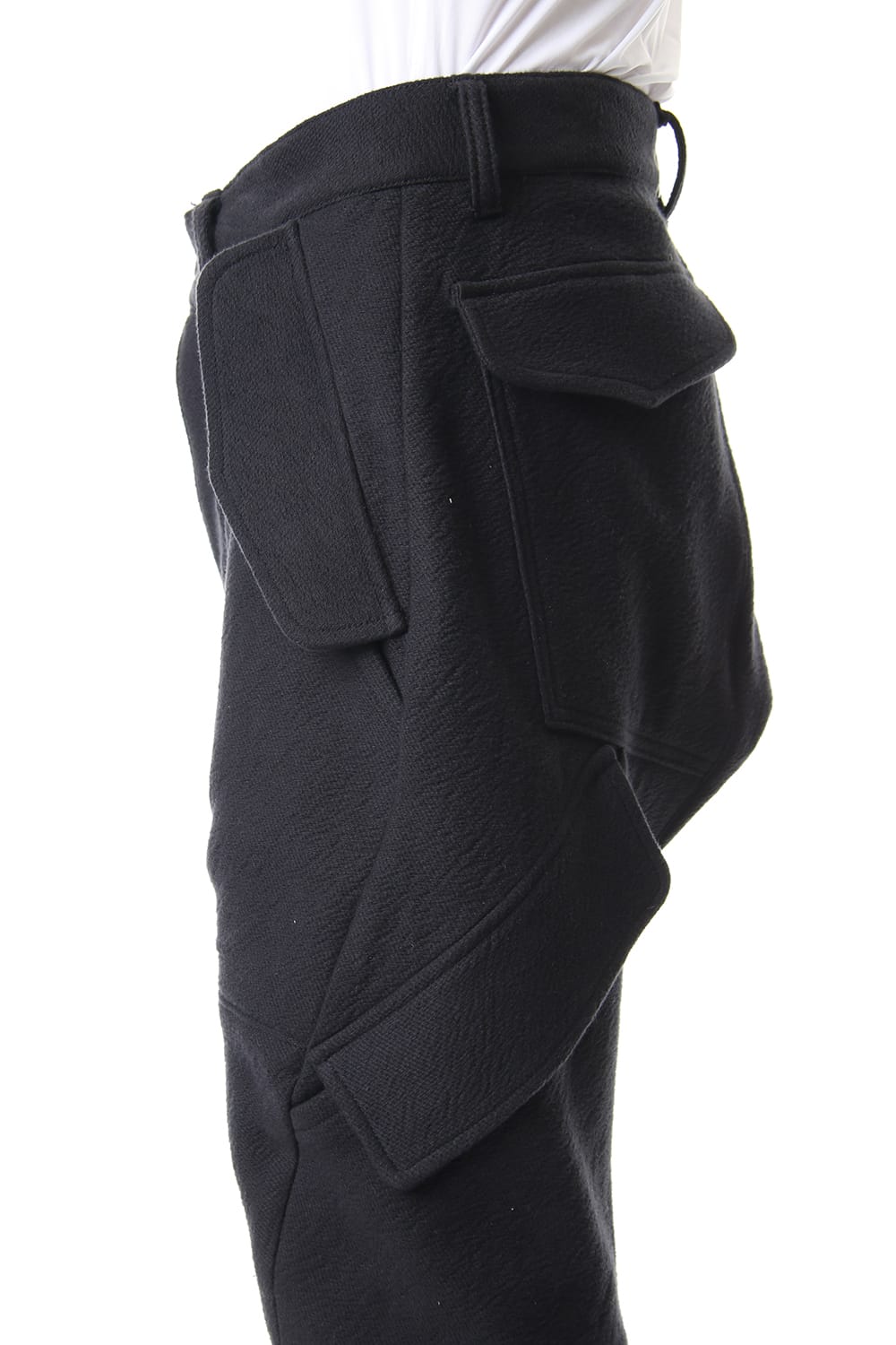 甘織デニム マルチポケットカーゴクロップドパンツ