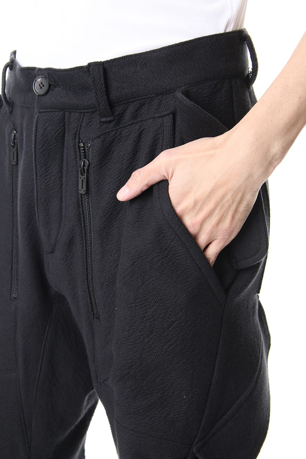 甘織デニム マルチポケットカーゴクロップドパンツ