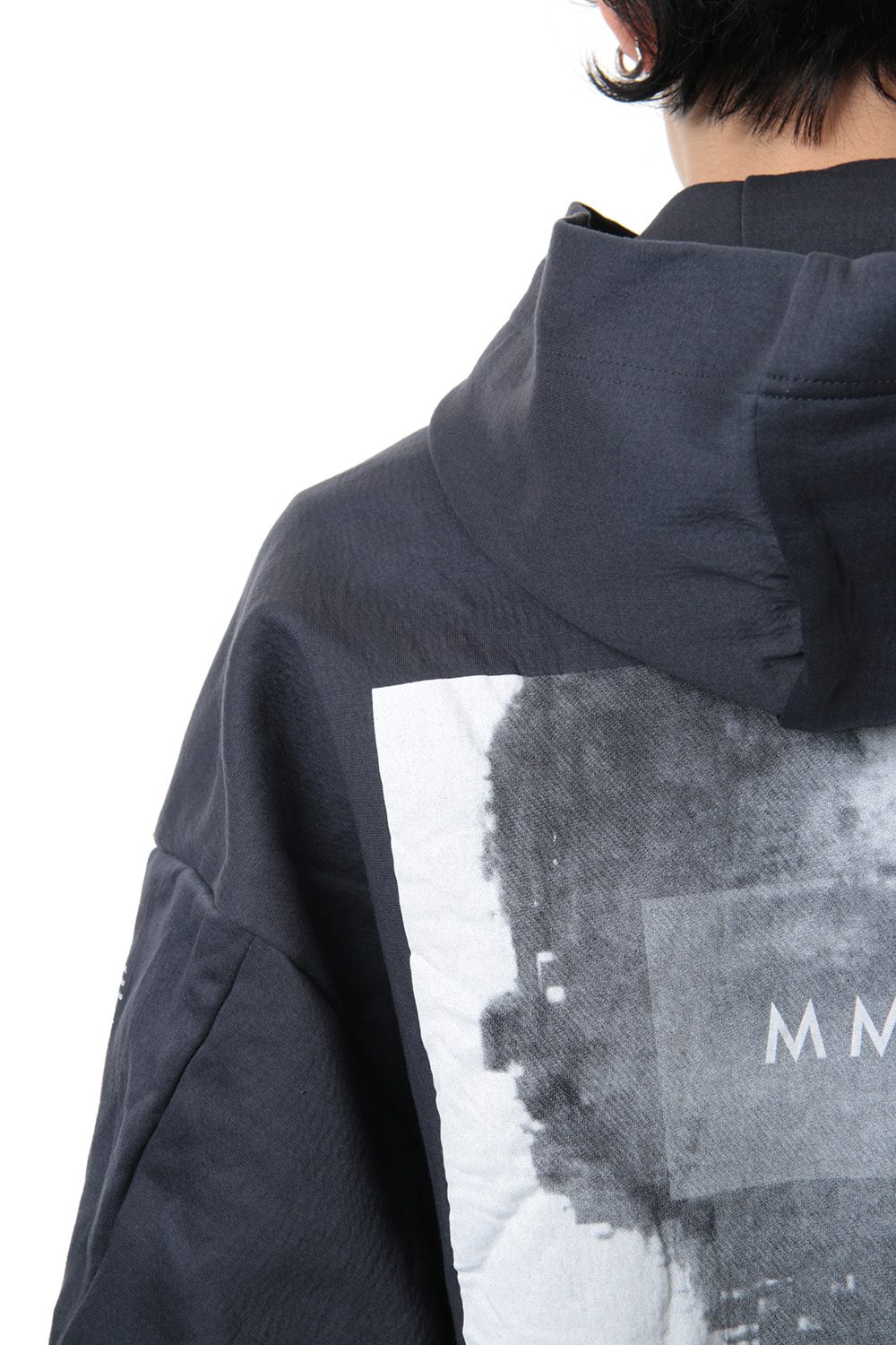 SEAMED SLEEVE PRINT HOODIE  Blue Gray