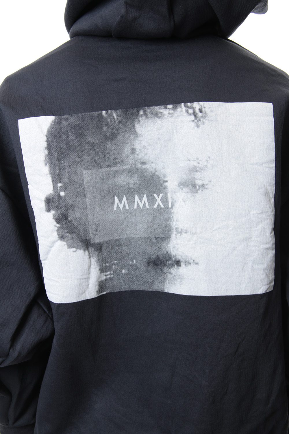 SEAMED SLEEVE PRINT HOODIE  Blue Gray