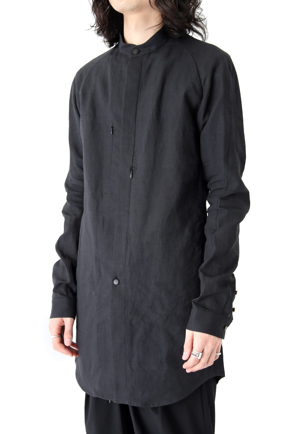 Long Shirt Washi Washer Finish Black