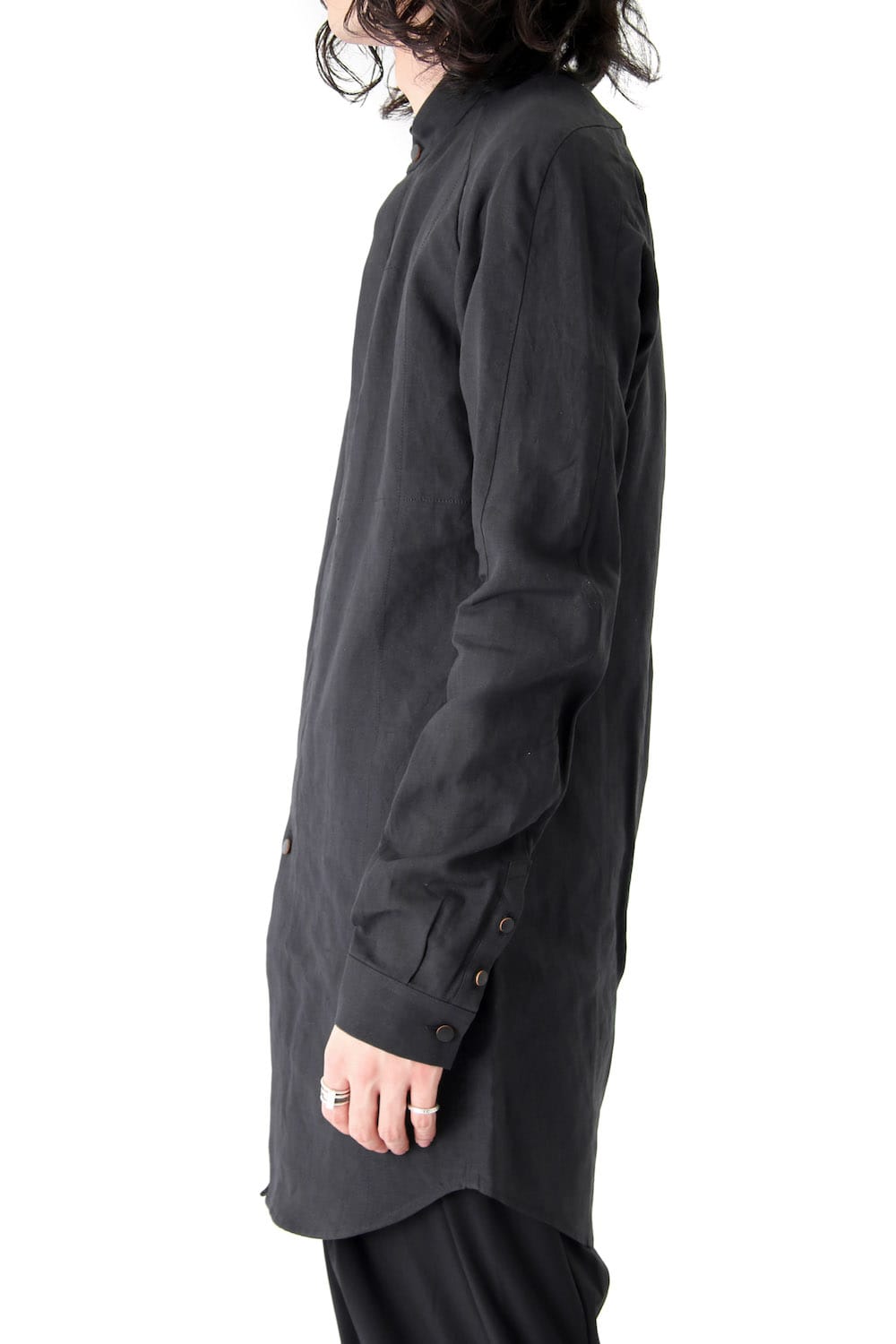 Long Shirt Washi Washer Finish Black