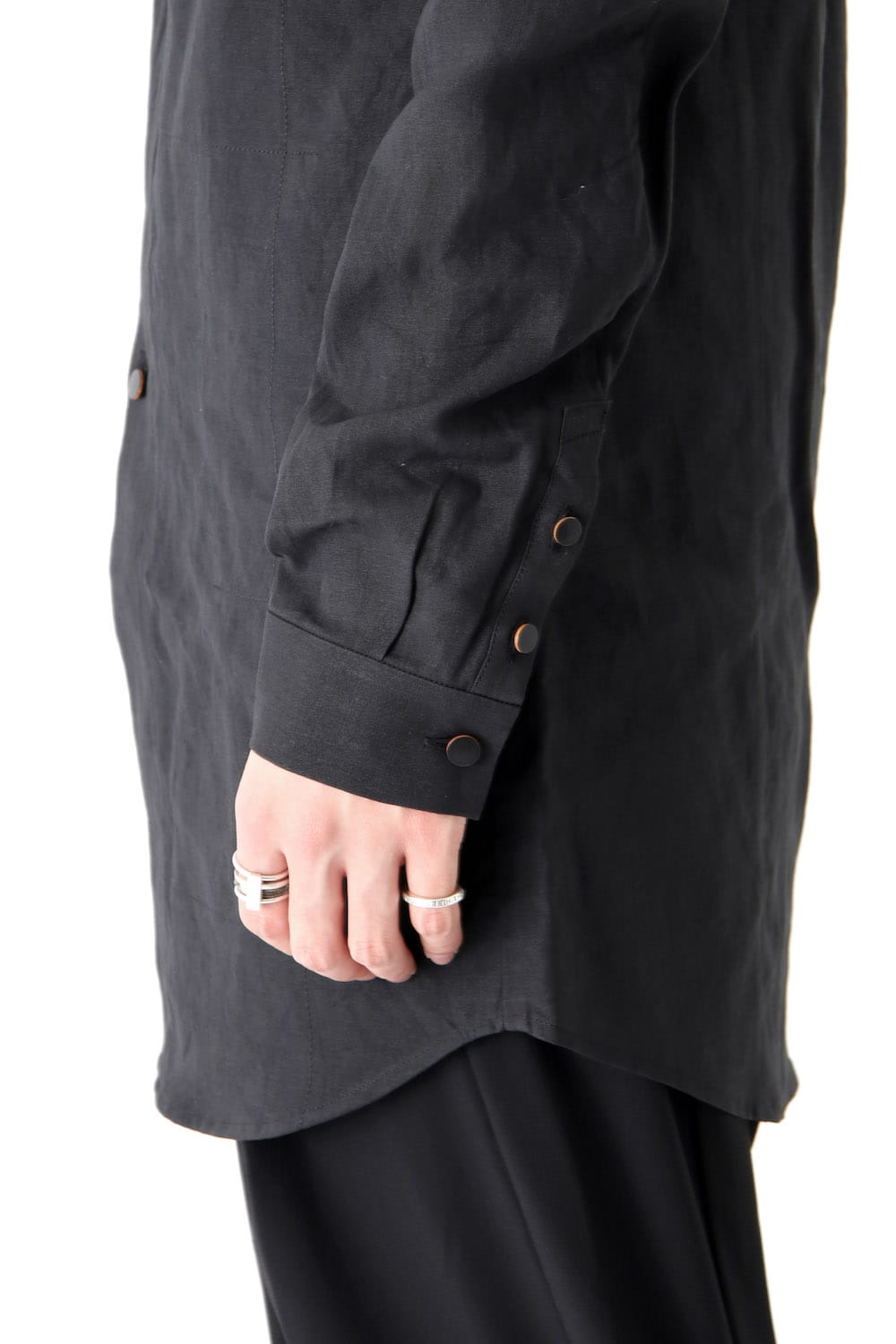 Long Shirt Washi Washer Finish Black