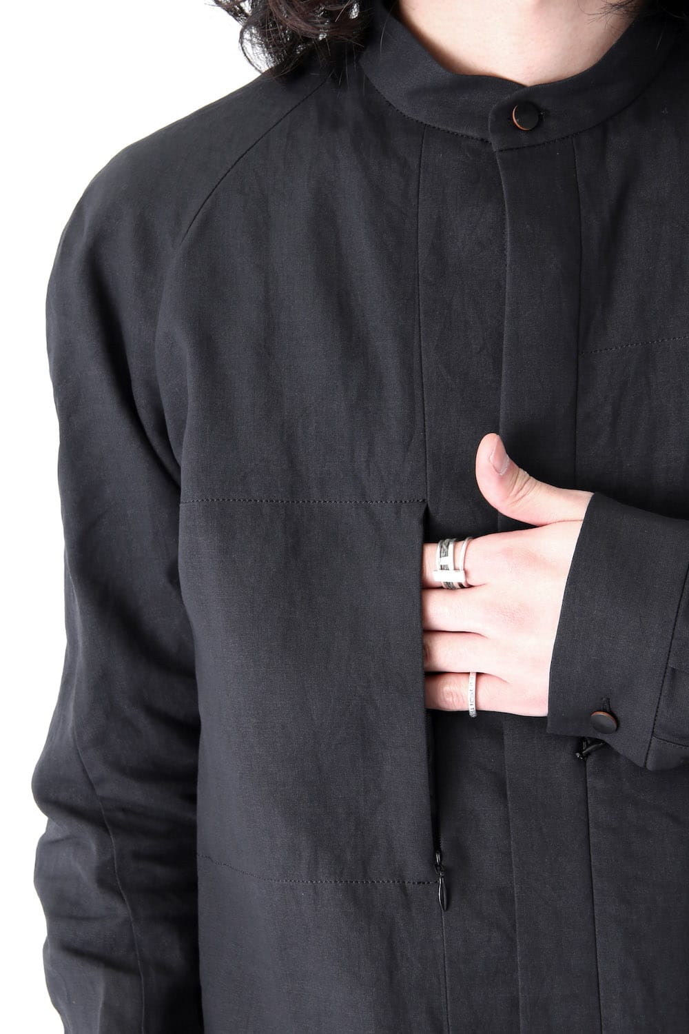 Long Shirt Washi Washer Finish Black