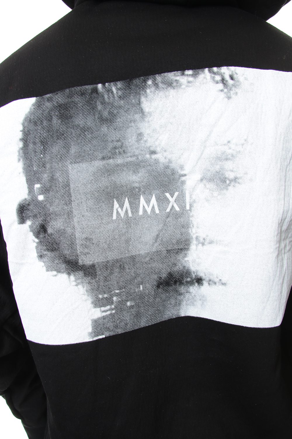 SEAMED SLEEVE PRINT HOODIE Black