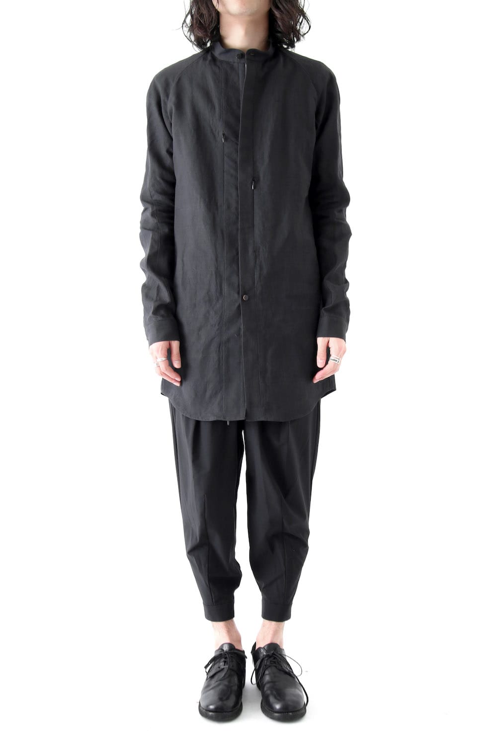 Long Shirt Washi Washer Finish Black