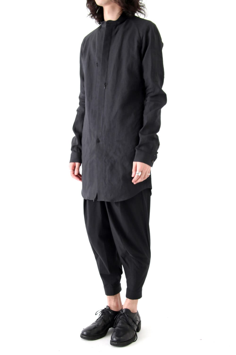 Long Shirt Washi Washer Finish Black