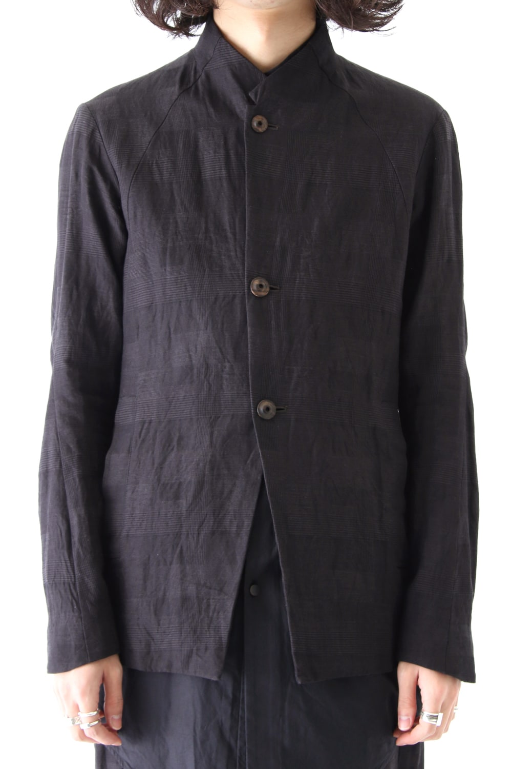 Jacket Cotton Linen Check Bordeaux