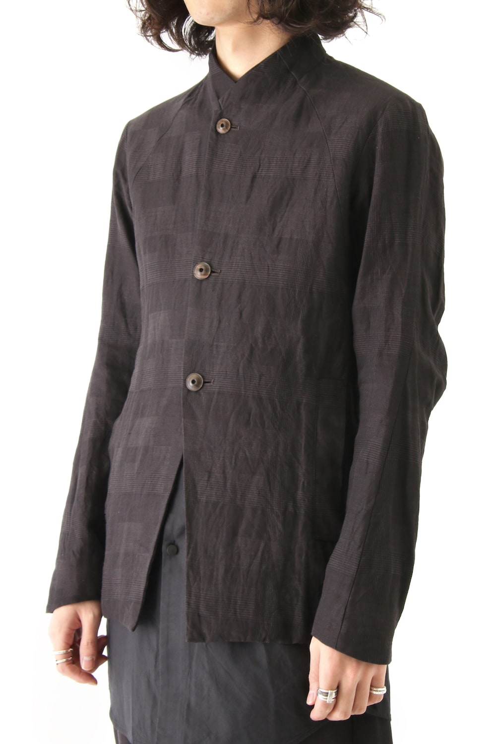 Jacket Cotton Linen Check Bordeaux