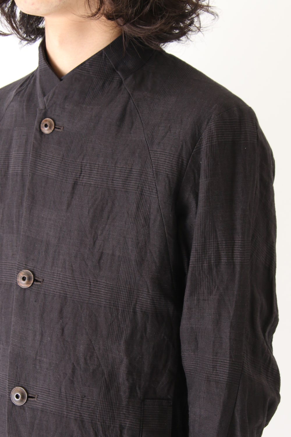 Jacket Cotton Linen Check Bordeaux