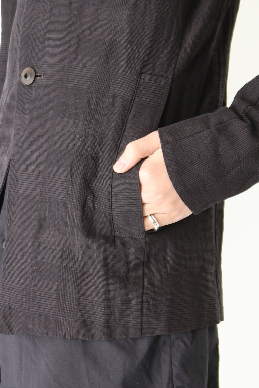 Jacket Cotton Linen Check Bordeaux