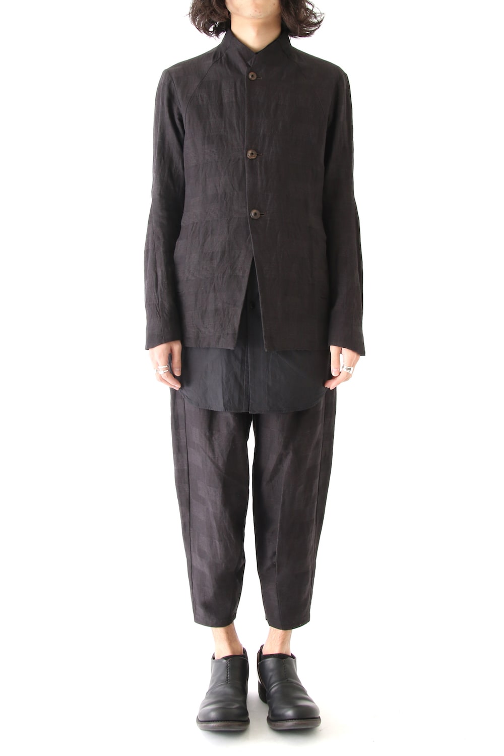 Jacket Cotton Linen Check Bordeaux