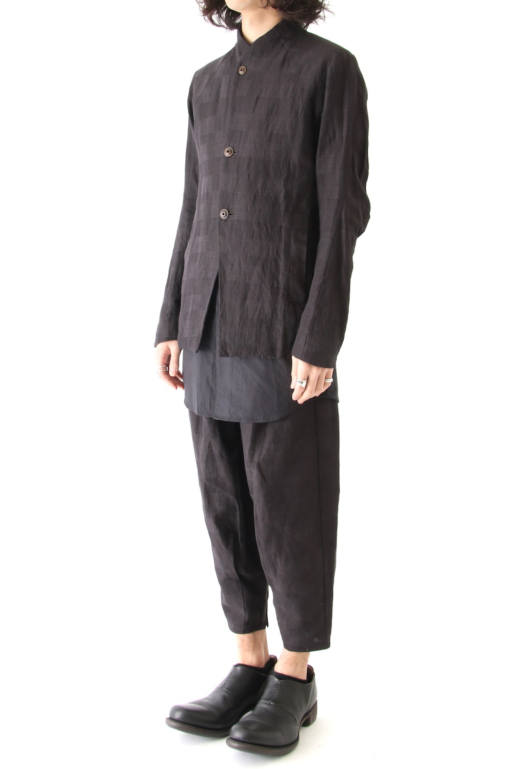 Jacket Cotton Linen Check Bordeaux