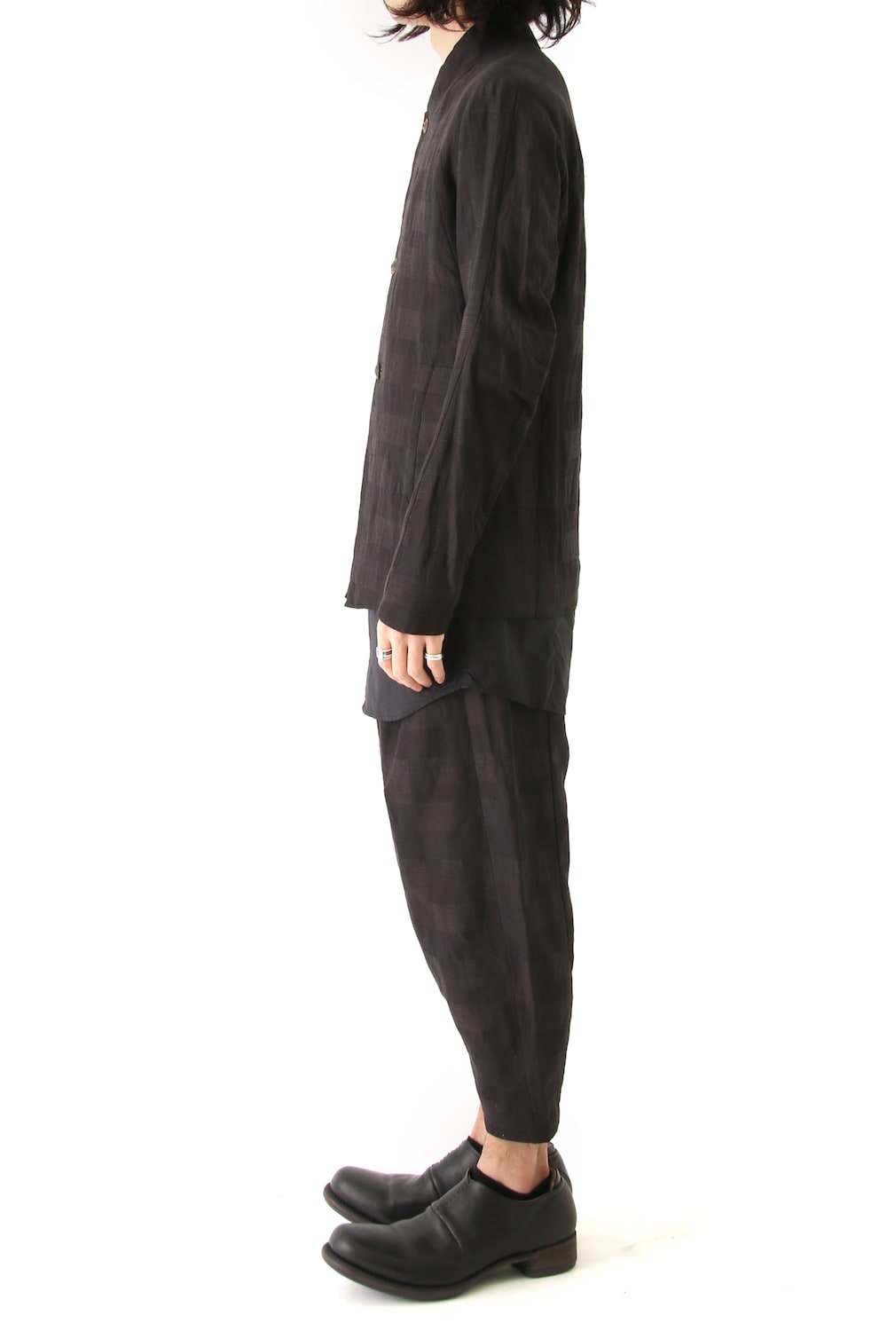 Jacket Cotton Linen Check Bordeaux