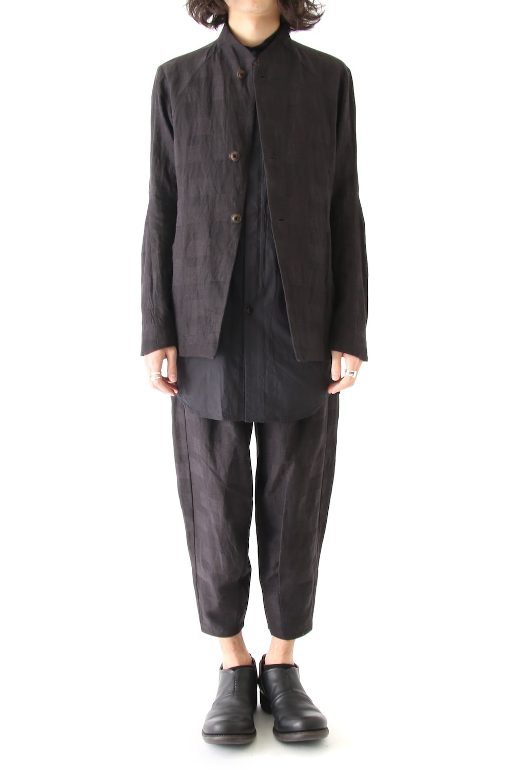 Jacket Cotton Linen Check Bordeaux