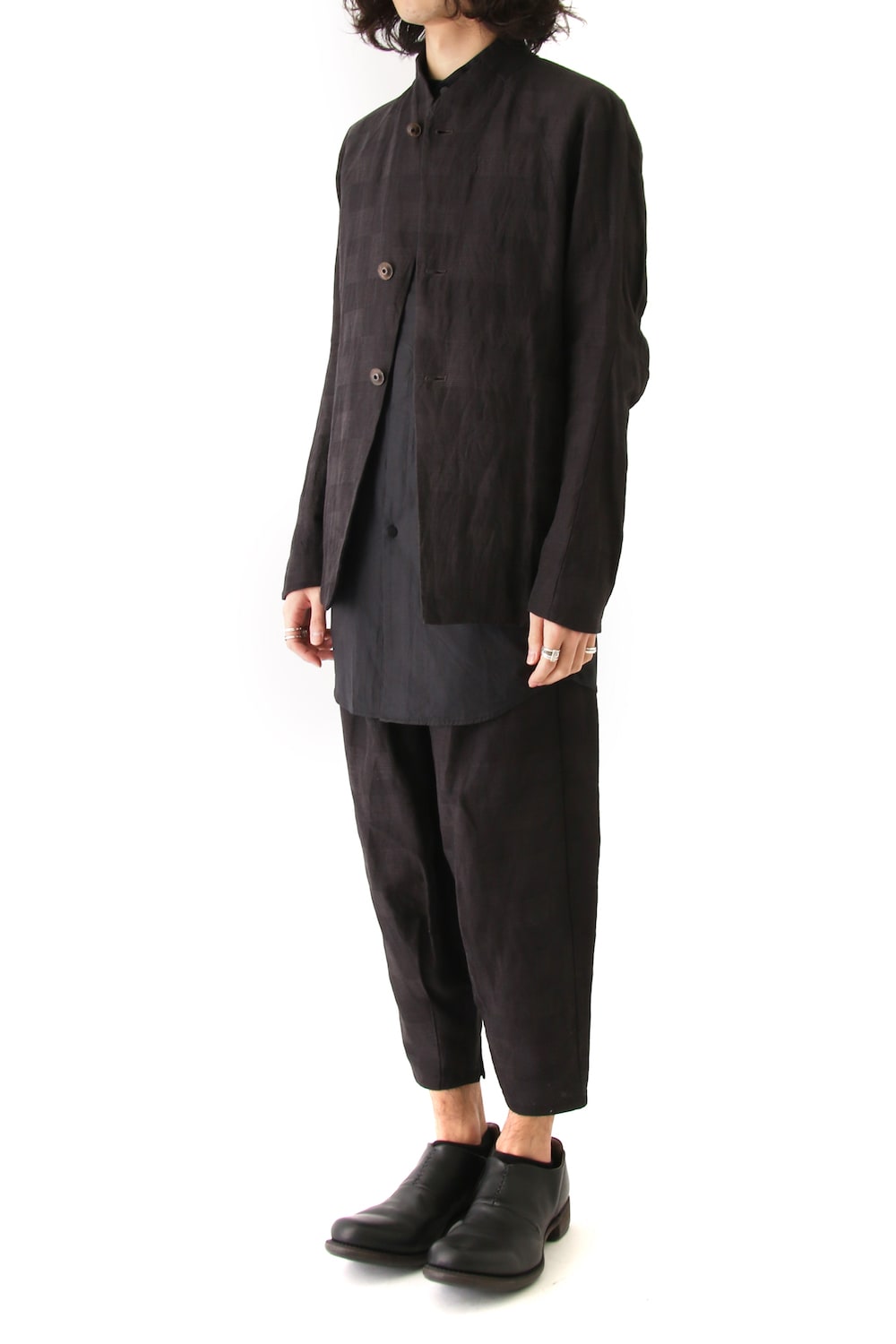 Jacket Cotton Linen Check Bordeaux