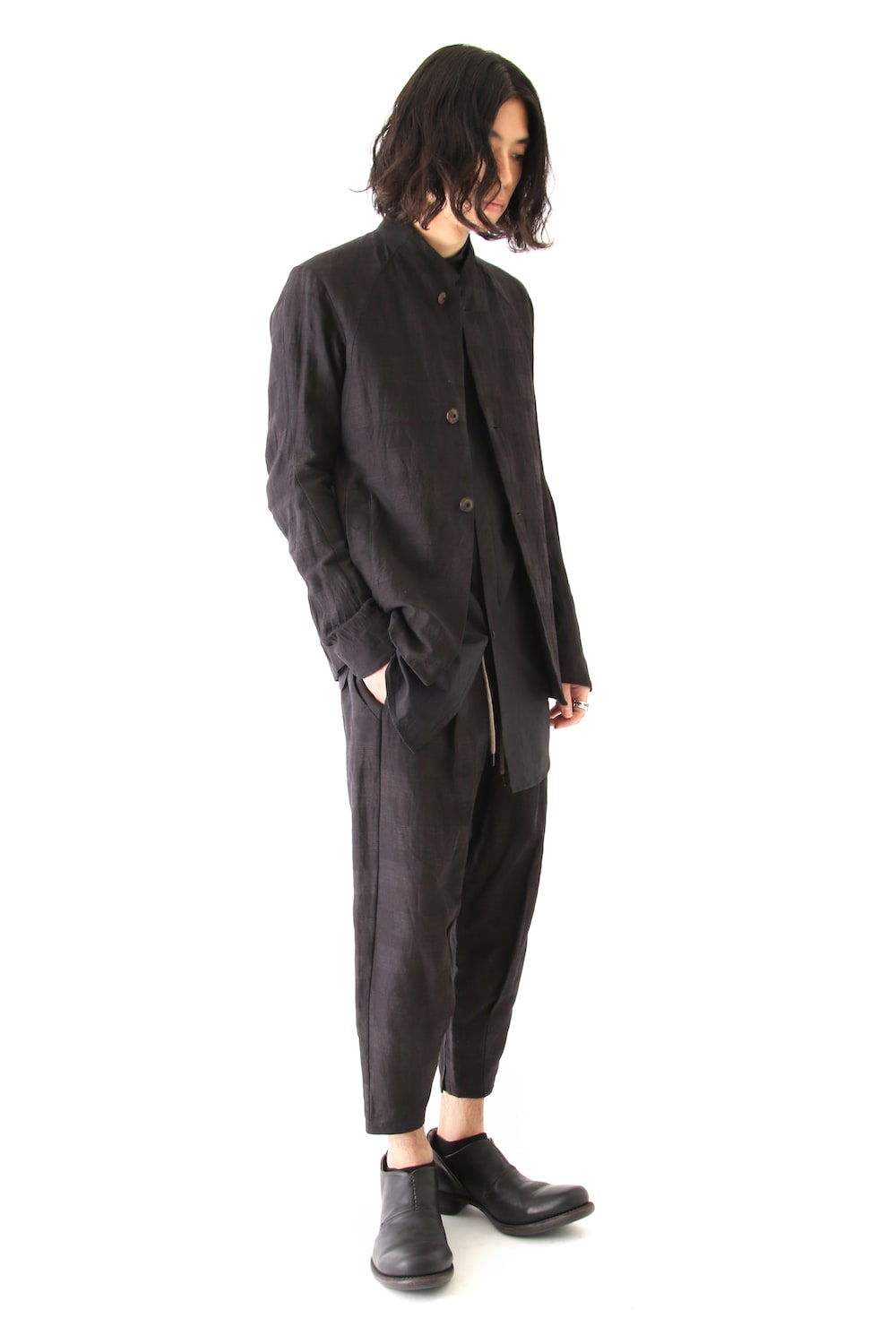 Jacket Cotton Linen Check Bordeaux