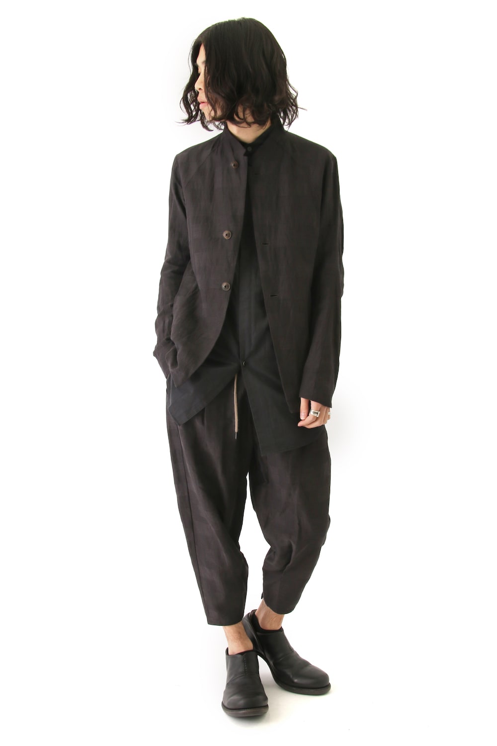 Jacket Cotton Linen Check Bordeaux