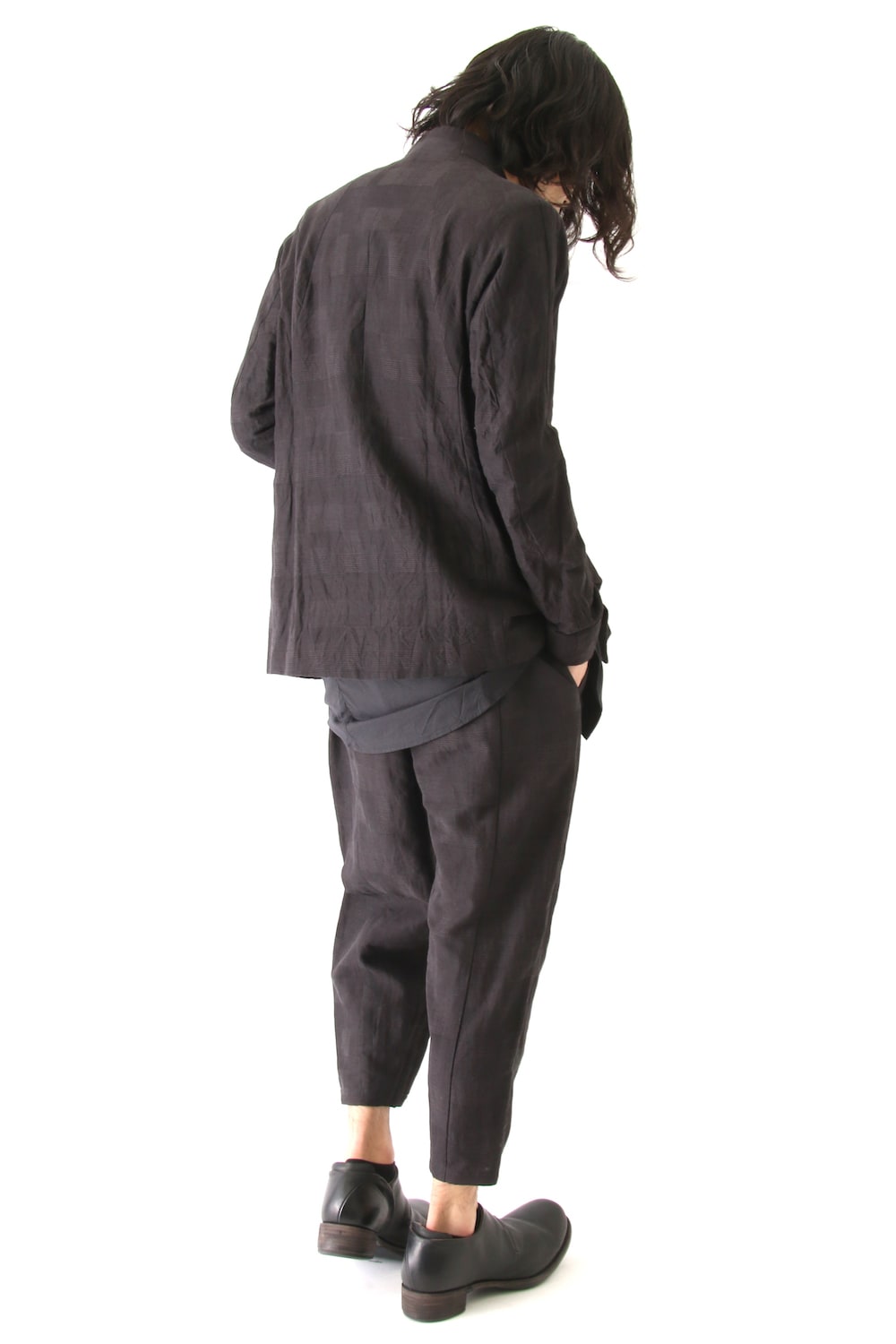 Jacket Cotton Linen Check Bordeaux