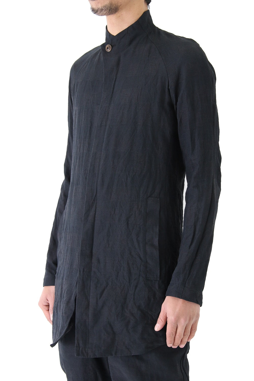 Jacket Cotton Linen Check Blue Black