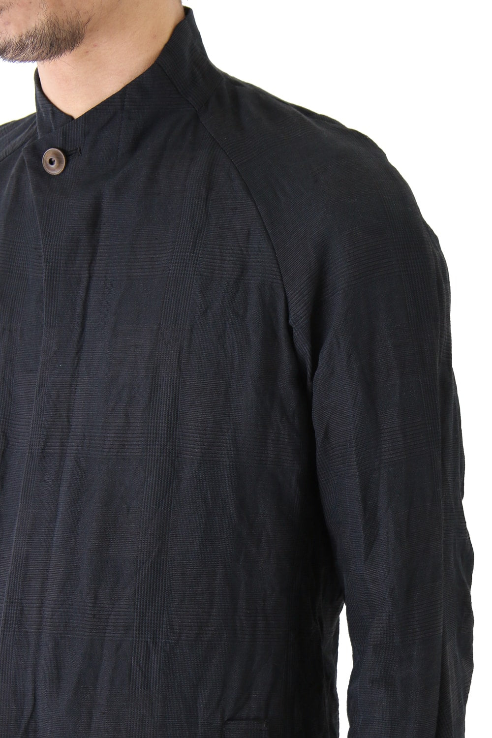 Jacket Cotton Linen Check Blue Black