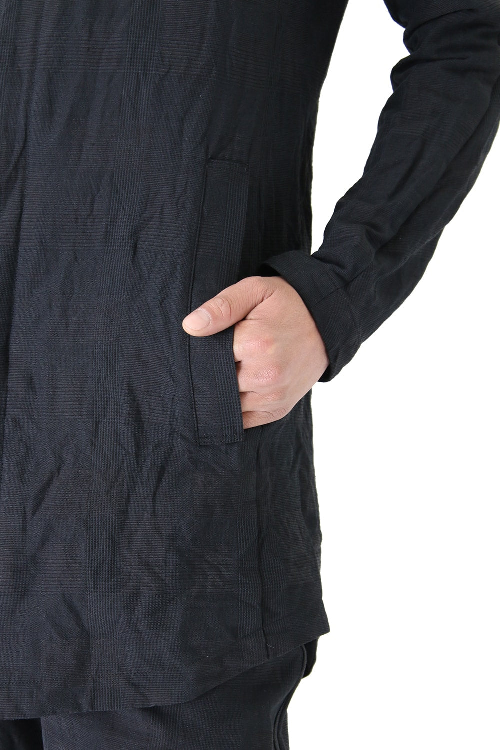 Jacket Cotton Linen Check Blue Black