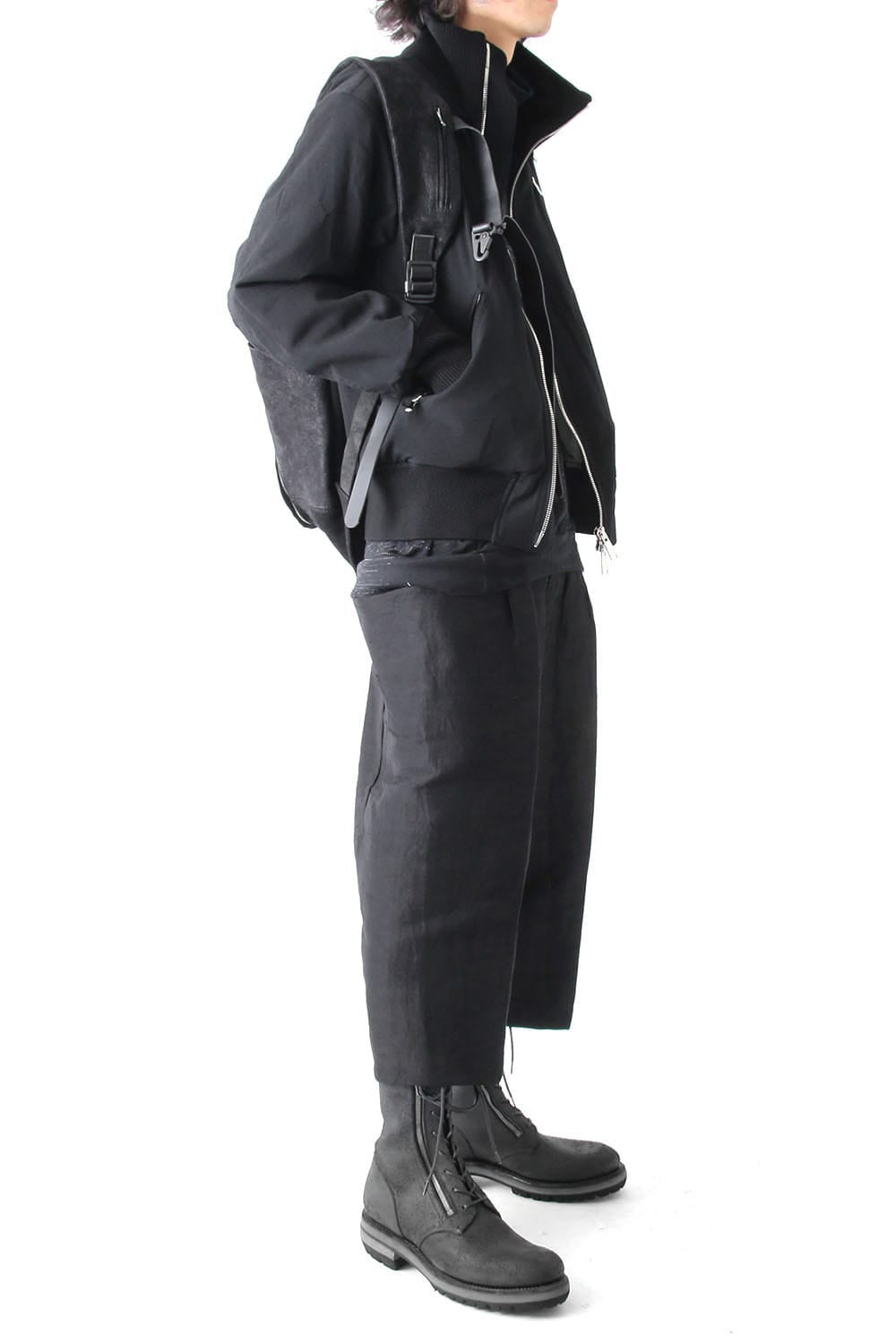 Linen Nylon Gabadine Baggy Cropped Pants