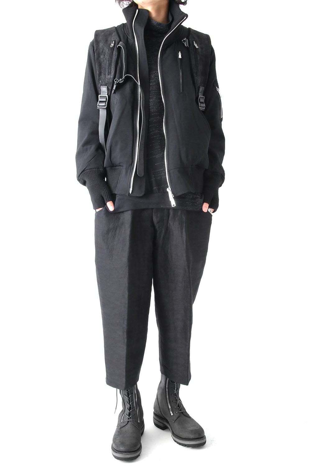 Linen Nylon Gabadine Baggy Cropped Pants