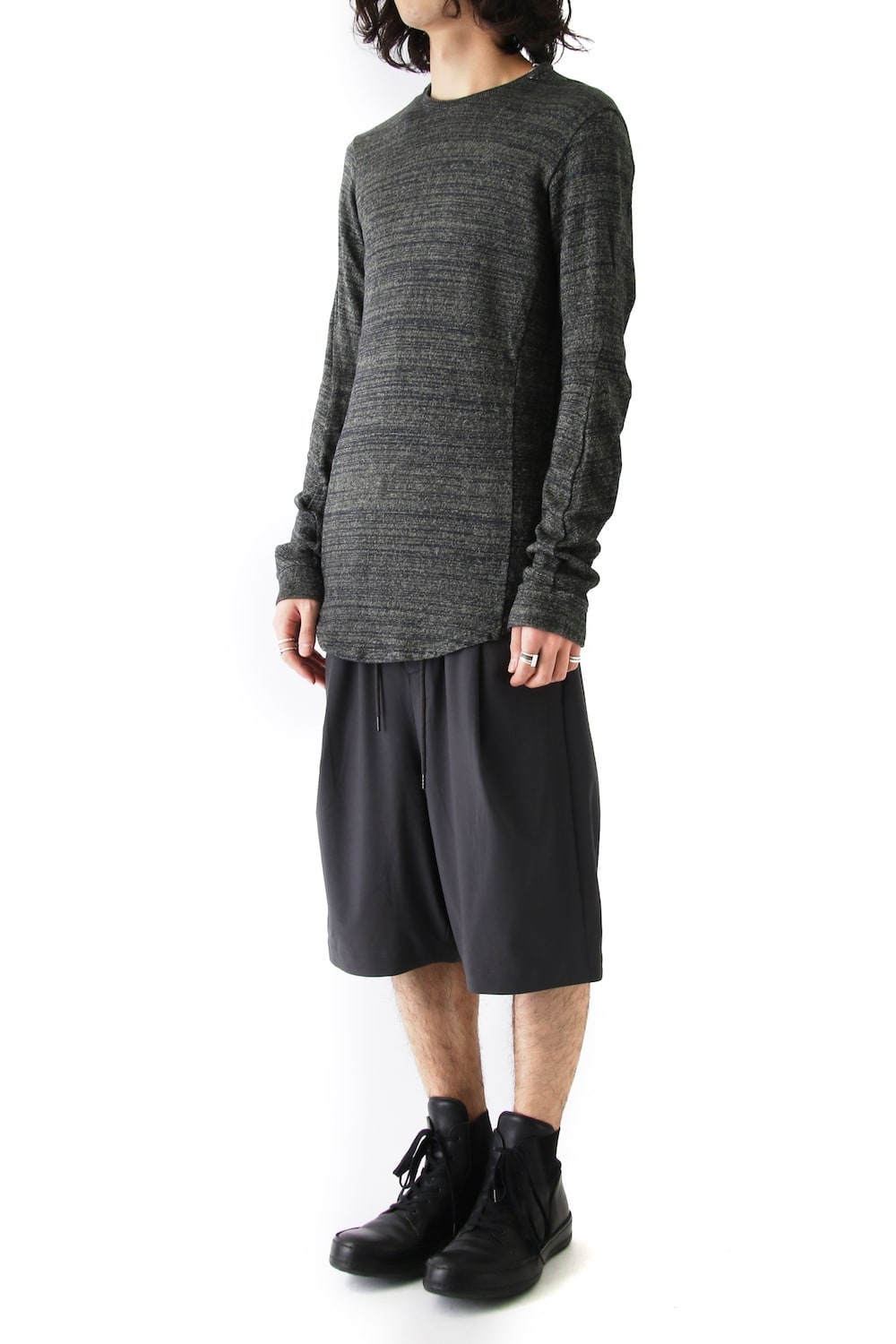 Long Sleeve Linen Cotton Jersey Khaki Gray