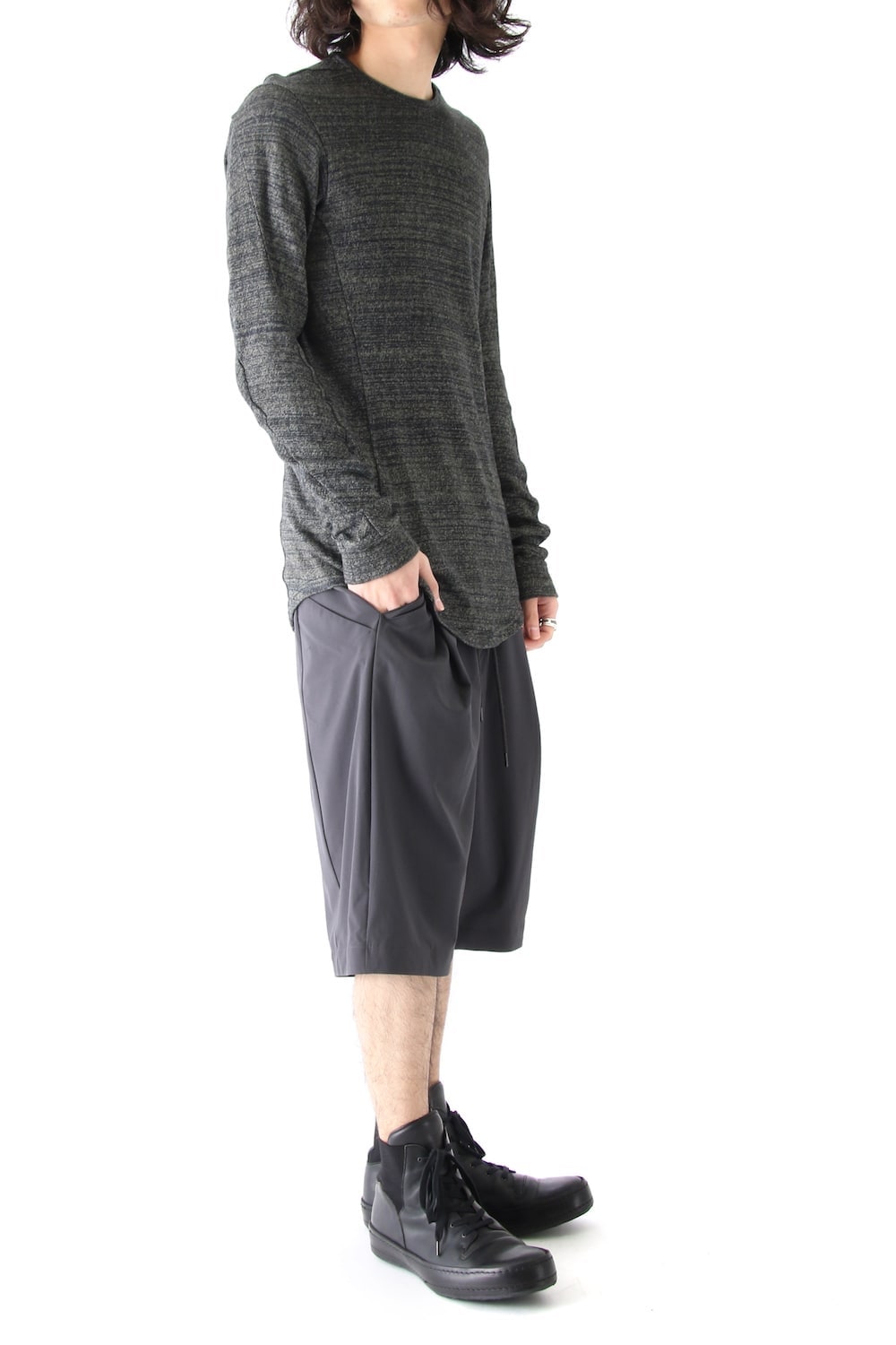 Long Sleeve Linen Cotton Jersey Khaki Gray