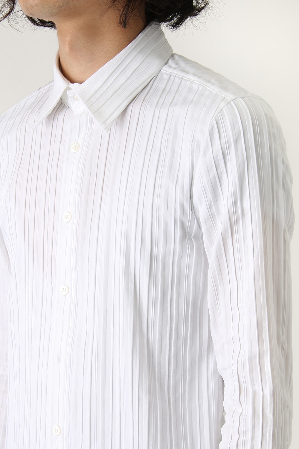 COTTON NYLON POLYURETHANE PIN TUCK STRETCH SHIRT