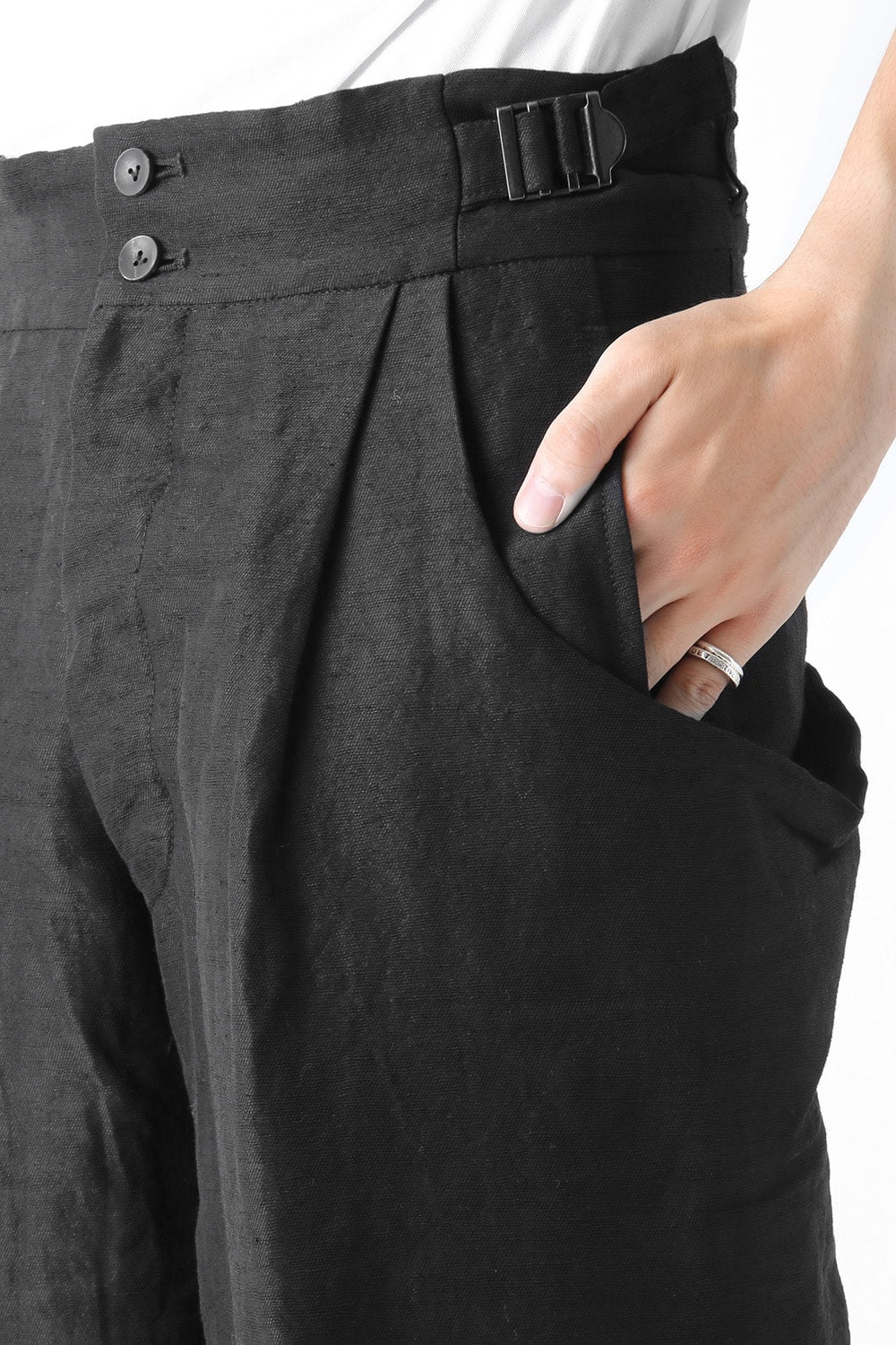 Linen Nylon Gabadine Baggy Cropped Pants