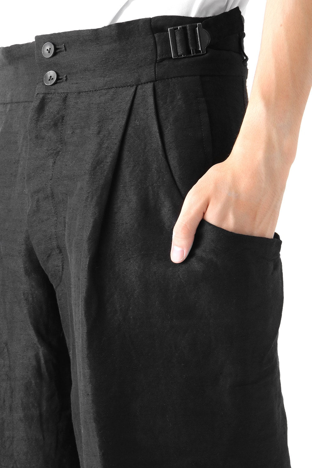 Linen Nylon Gabadine Baggy Cropped Pants