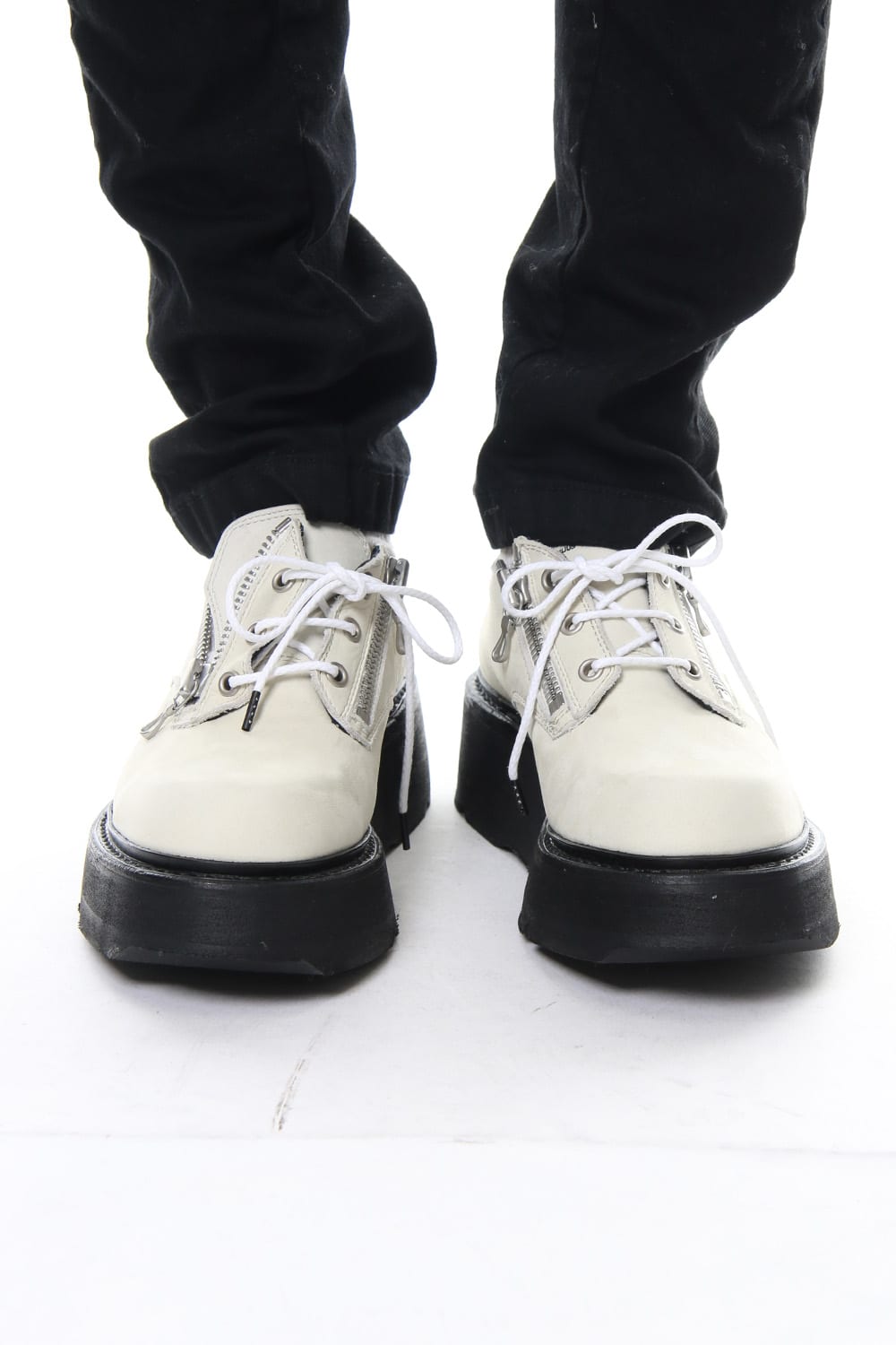 DOUBLE ZIP THICK-SOLED SHOES Ivory