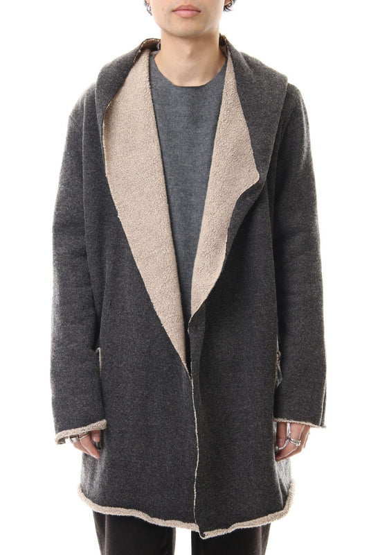 Wool Cotton Pile Hooded Coat 