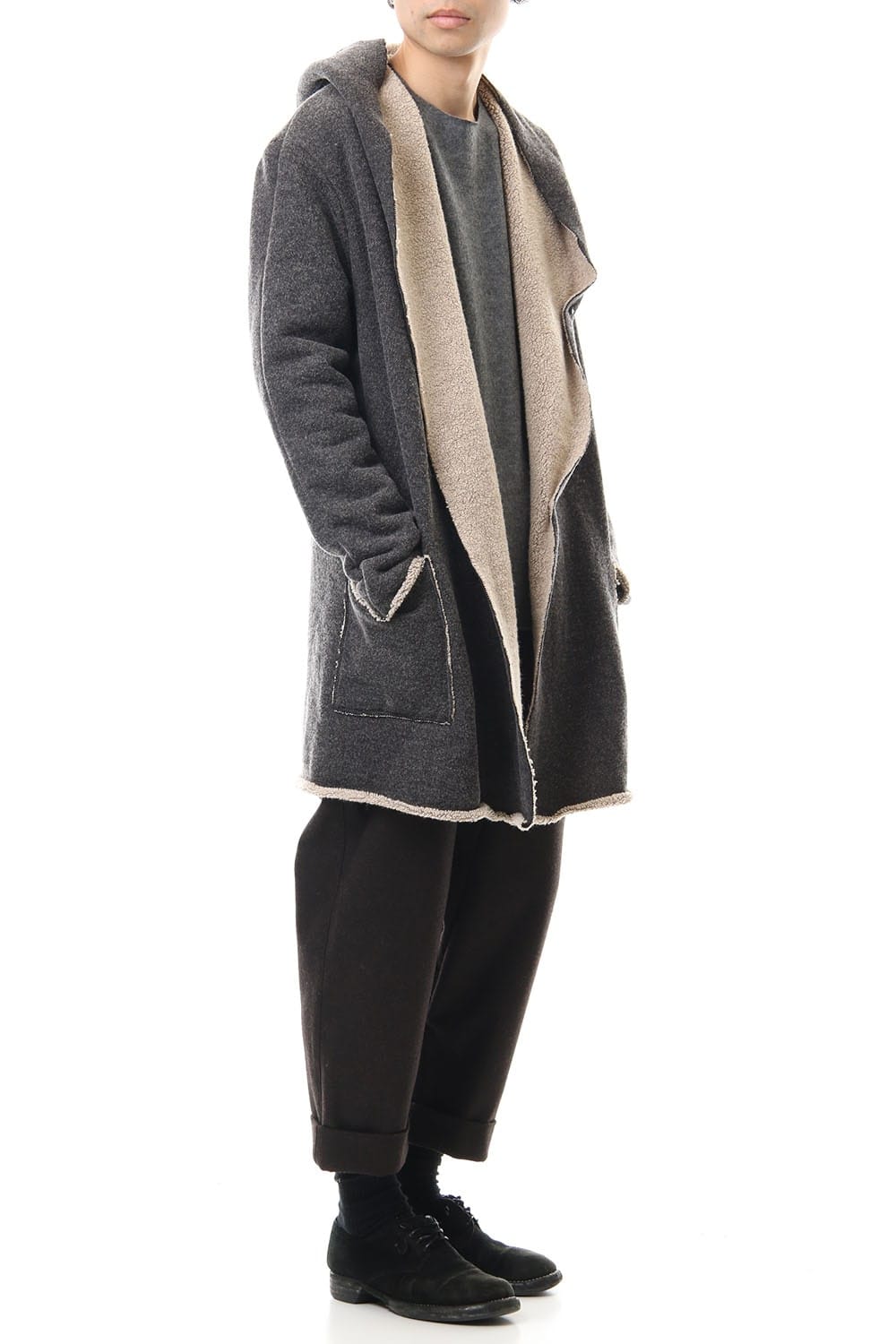 Wool Cotton Pile Hooded Coat 