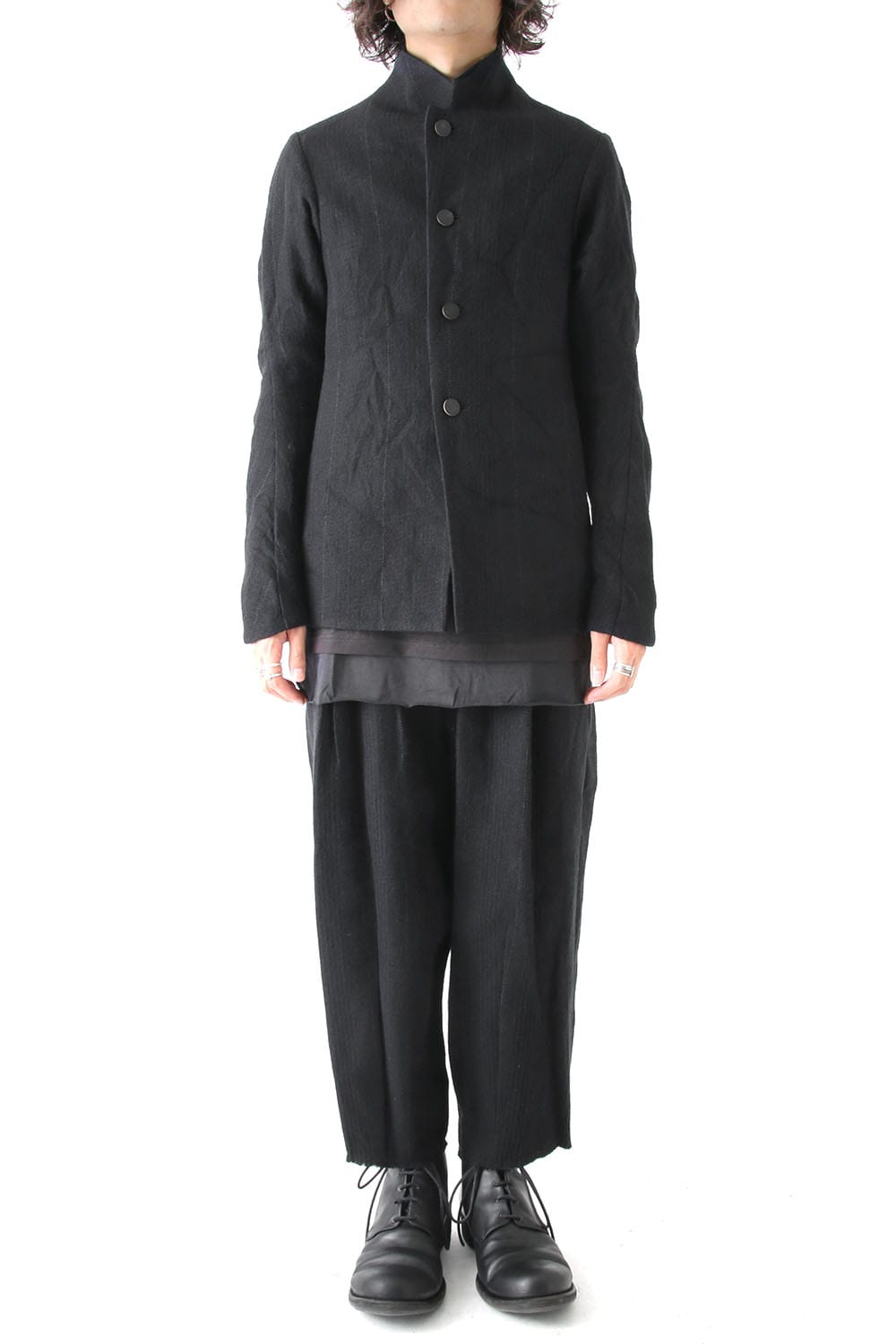 Cropped Pants Silk Linen Wool Stripe